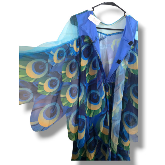 Girls Posh Peacock Costume Sz L 10/12 Jumpsuit Headpiece Hyde And Eek Halloween - Picture 7 of 11